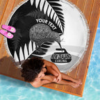 New Zealand Silver Fern Curling Personalised Beach Blanket Aotearoa Kiwi Ponga Black White Version - Aussie Hoodie