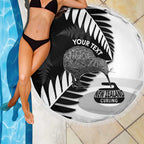 New Zealand Silver Fern Curling Personalised Beach Blanket Aotearoa Kiwi Ponga Black White Version - Aussie Hoodie