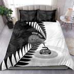 New Zealand Silver Fern Curling Personalised Bedding Set Aotearoa Kiwi Ponga Black White Version - Aussie Hoodie
