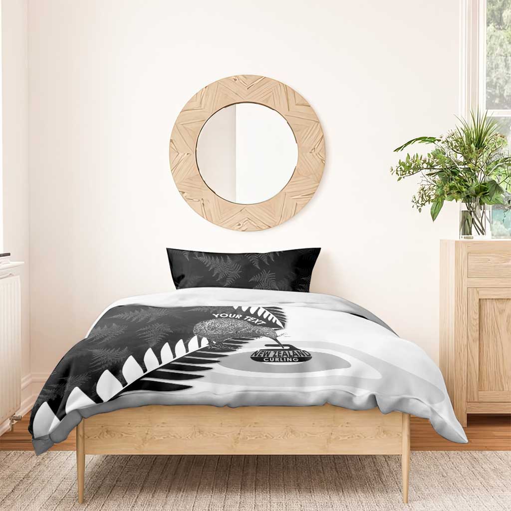 New Zealand Silver Fern Curling Personalised Bedding Set Aotearoa Kiwi Ponga Black White Version - Aussie Hoodie