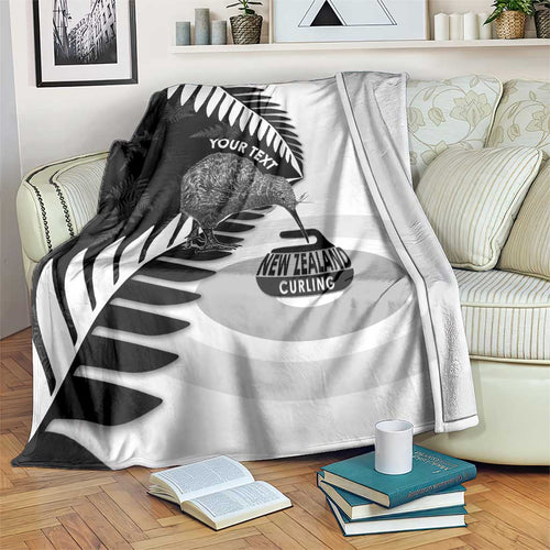 New Zealand Silver Fern Curling Personalised Blanket Aotearoa Kiwi Ponga Black White Version - Aussie Hoodie