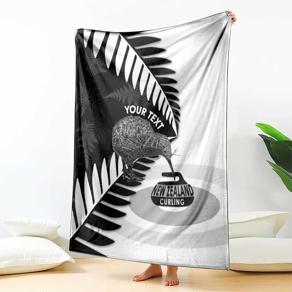 New Zealand Silver Fern Curling Personalised Blanket Aotearoa Kiwi Ponga Black White Version - Aussie Hoodie