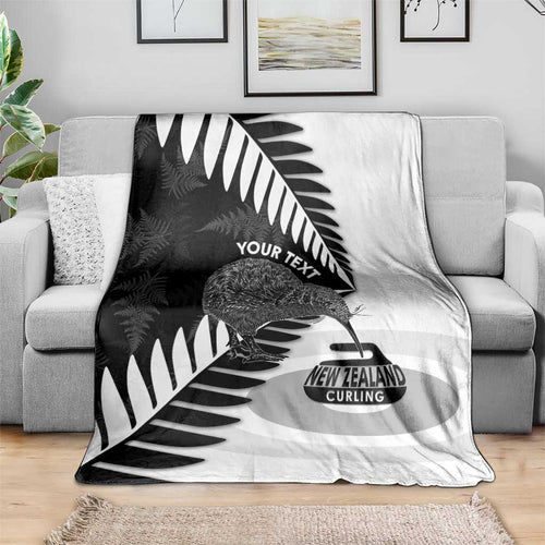 New Zealand Silver Fern Curling Personalised Blanket Aotearoa Kiwi Ponga Black White Version - Aussie Hoodie