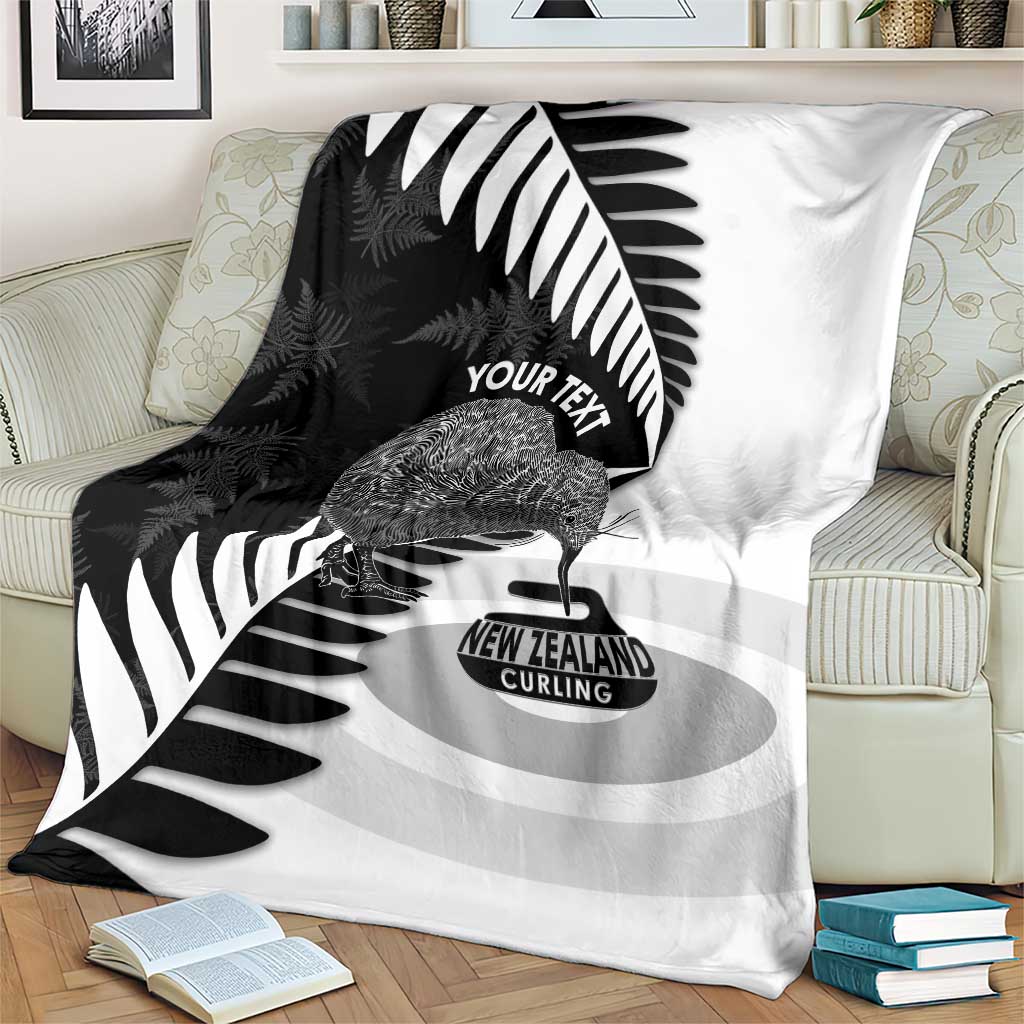 New Zealand Silver Fern Curling Personalised Blanket Aotearoa Kiwi Ponga Black White Version - Aussie Hoodie