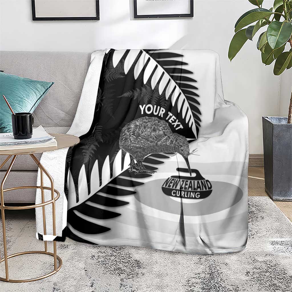 New Zealand Silver Fern Curling Personalised Blanket Aotearoa Kiwi Ponga Black White Version - Aussie Hoodie