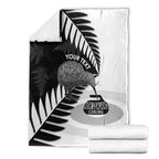 New Zealand Silver Fern Curling Personalised Blanket Aotearoa Kiwi Ponga Black White Version - Aussie Hoodie