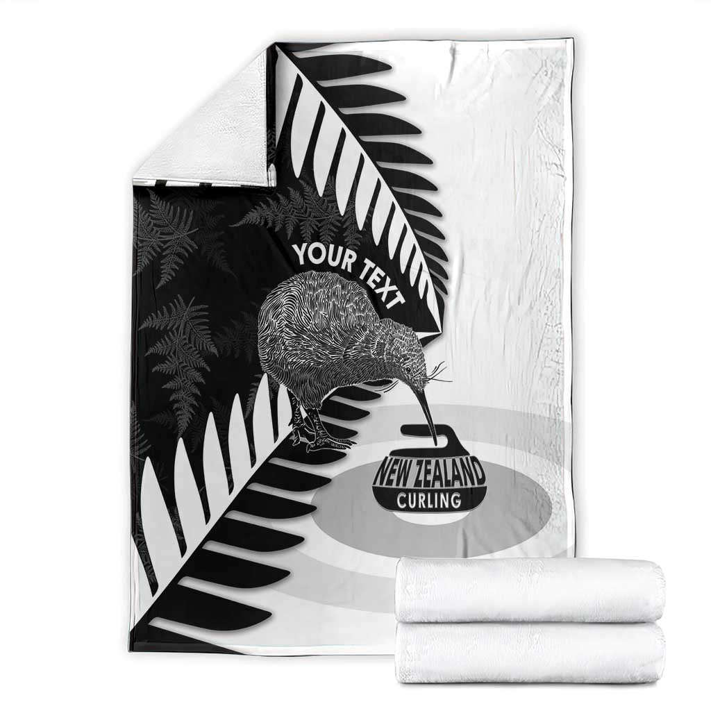 New Zealand Silver Fern Curling Personalised Blanket Aotearoa Kiwi Ponga Black White Version - Aussie Hoodie