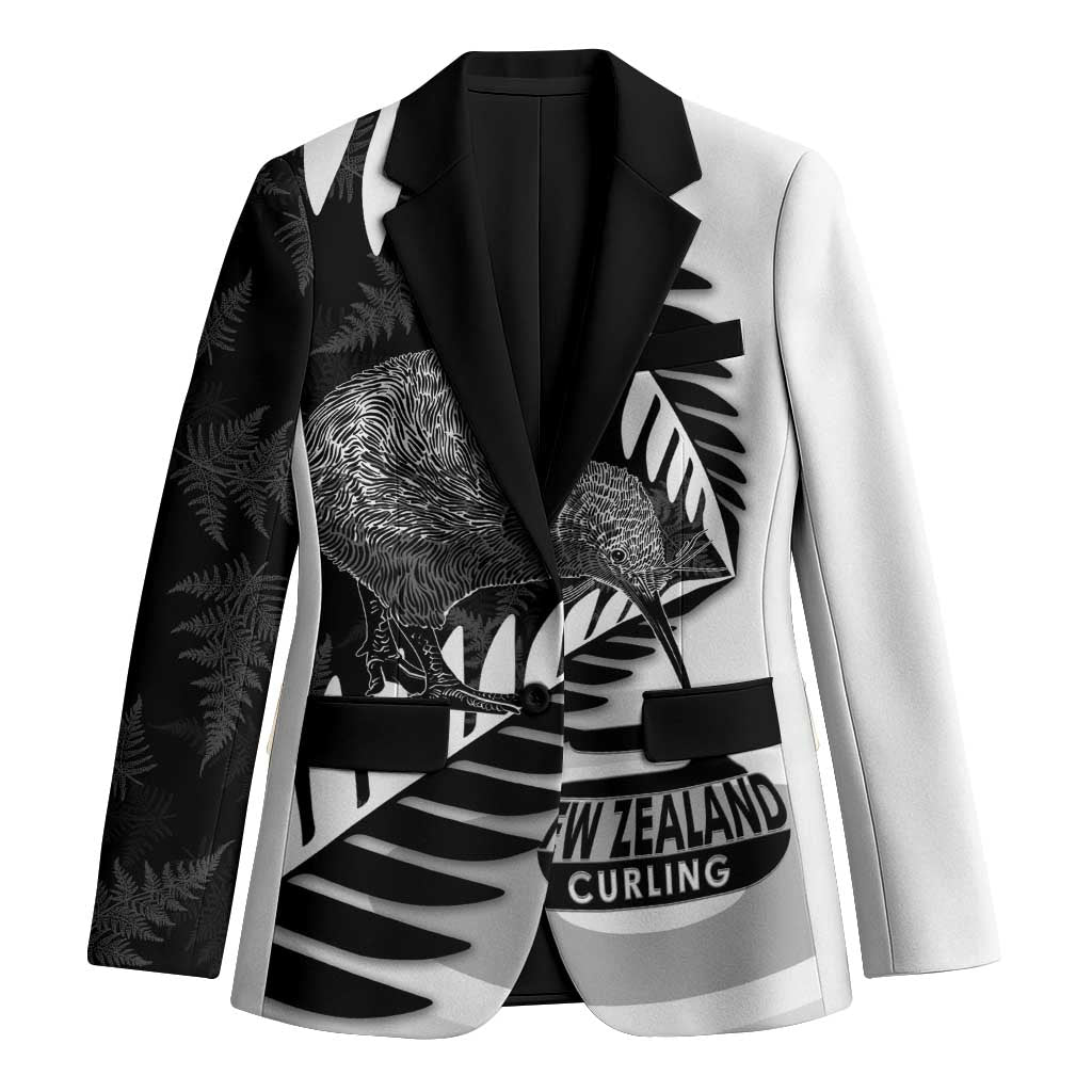 New Zealand Silver Fern Curling Personalised Blazer Aotearoa Kiwi Ponga Black White Version - Aussie Hoodie