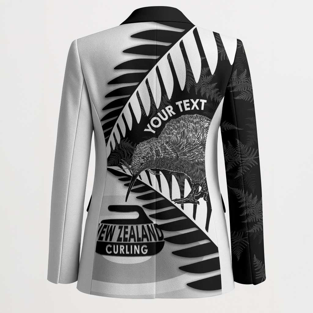 New Zealand Silver Fern Curling Personalised Blazer Aotearoa Kiwi Ponga Black White Version - Aussie Hoodie
