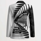 New Zealand Silver Fern Curling Personalised Blazer Aotearoa Kiwi Ponga Black White Version - Aussie Hoodie