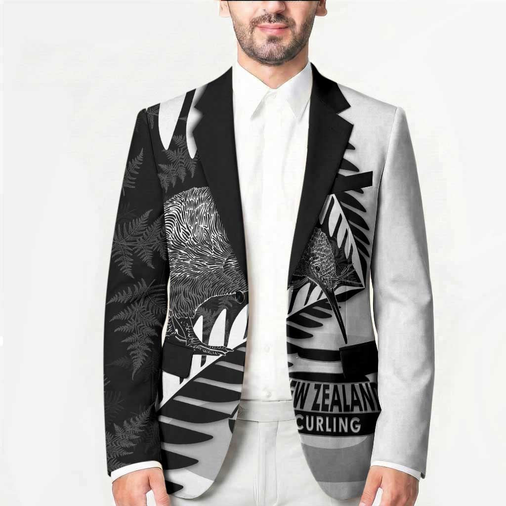 New Zealand Silver Fern Curling Personalised Blazer Aotearoa Kiwi Ponga Black White Version - Aussie Hoodie