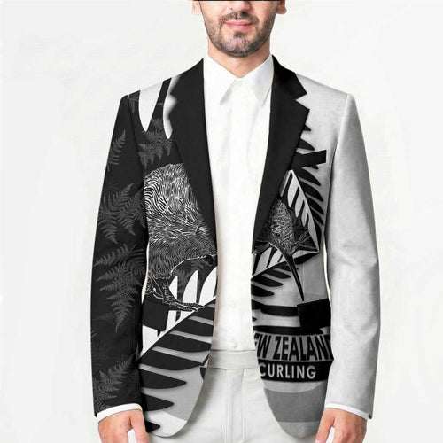 New Zealand Silver Fern Curling Personalised Blazer Aotearoa Kiwi Ponga Black White Version - Aussie Hoodie