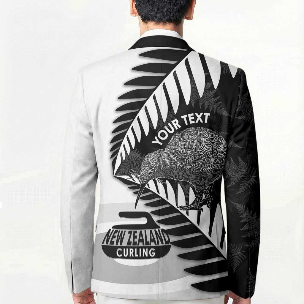 New Zealand Silver Fern Curling Personalised Blazer Aotearoa Kiwi Ponga Black White Version - Aussie Hoodie