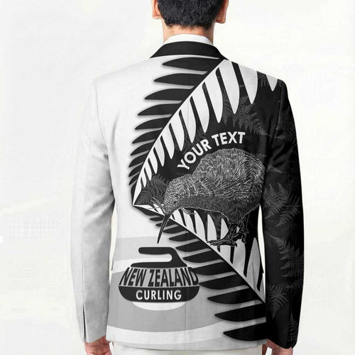 New Zealand Silver Fern Curling Personalised Blazer Aotearoa Kiwi Ponga Black White Version - Aussie Hoodie