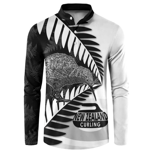 New Zealand Silver Fern Curling Personalised Button Sweatshirt Aotearoa Kiwi Ponga Black White Version - Aussie Hoodie