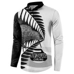 New Zealand Silver Fern Curling Personalised Button Sweatshirt Aotearoa Kiwi Ponga Black White Version - Aussie Hoodie