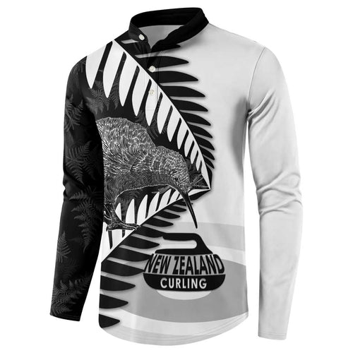 New Zealand Silver Fern Curling Personalised Button Sweatshirt Aotearoa Kiwi Ponga Black White Version - Aussie Hoodie