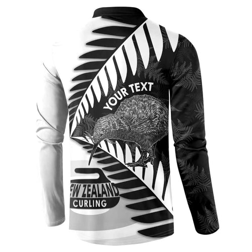 New Zealand Silver Fern Curling Personalised Button Sweatshirt Aotearoa Kiwi Ponga Black White Version - Aussie Hoodie