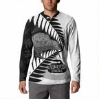 New Zealand Silver Fern Curling Personalised Button Sweatshirt Aotearoa Kiwi Ponga Black White Version - Aussie Hoodie