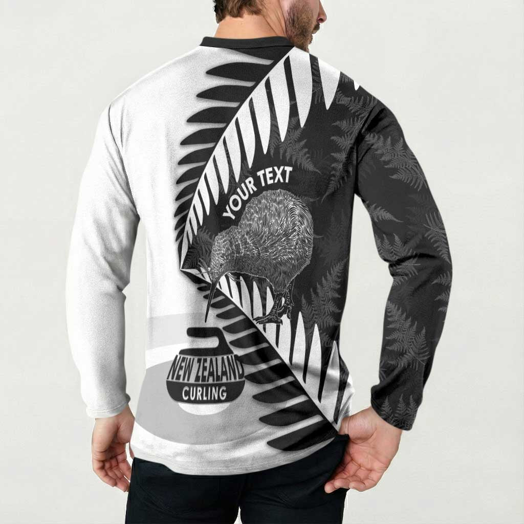 New Zealand Silver Fern Curling Personalised Button Sweatshirt Aotearoa Kiwi Ponga Black White Version - Aussie Hoodie