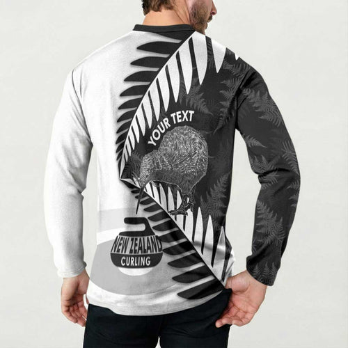 New Zealand Silver Fern Curling Personalised Button Sweatshirt Aotearoa Kiwi Ponga Black White Version - Aussie Hoodie