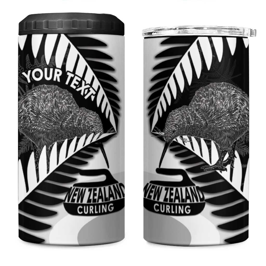 New Zealand Silver Fern Curling Personalised 4 in 1 Can Cooler Tumbler Aotearoa Kiwi Ponga Black White Version - Aussie Hoodie