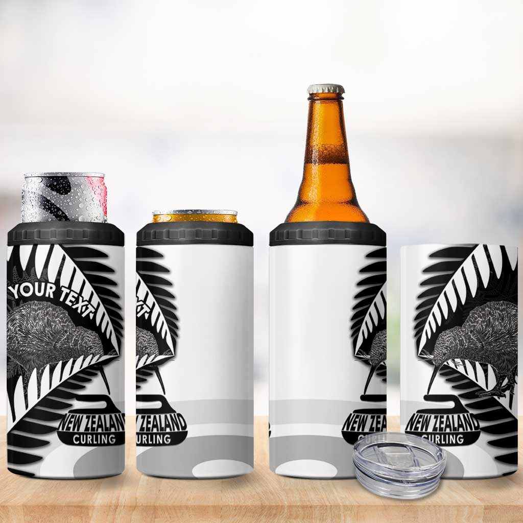New Zealand Silver Fern Curling Personalised 4 in 1 Can Cooler Tumbler Aotearoa Kiwi Ponga Black White Version - Aussie Hoodie