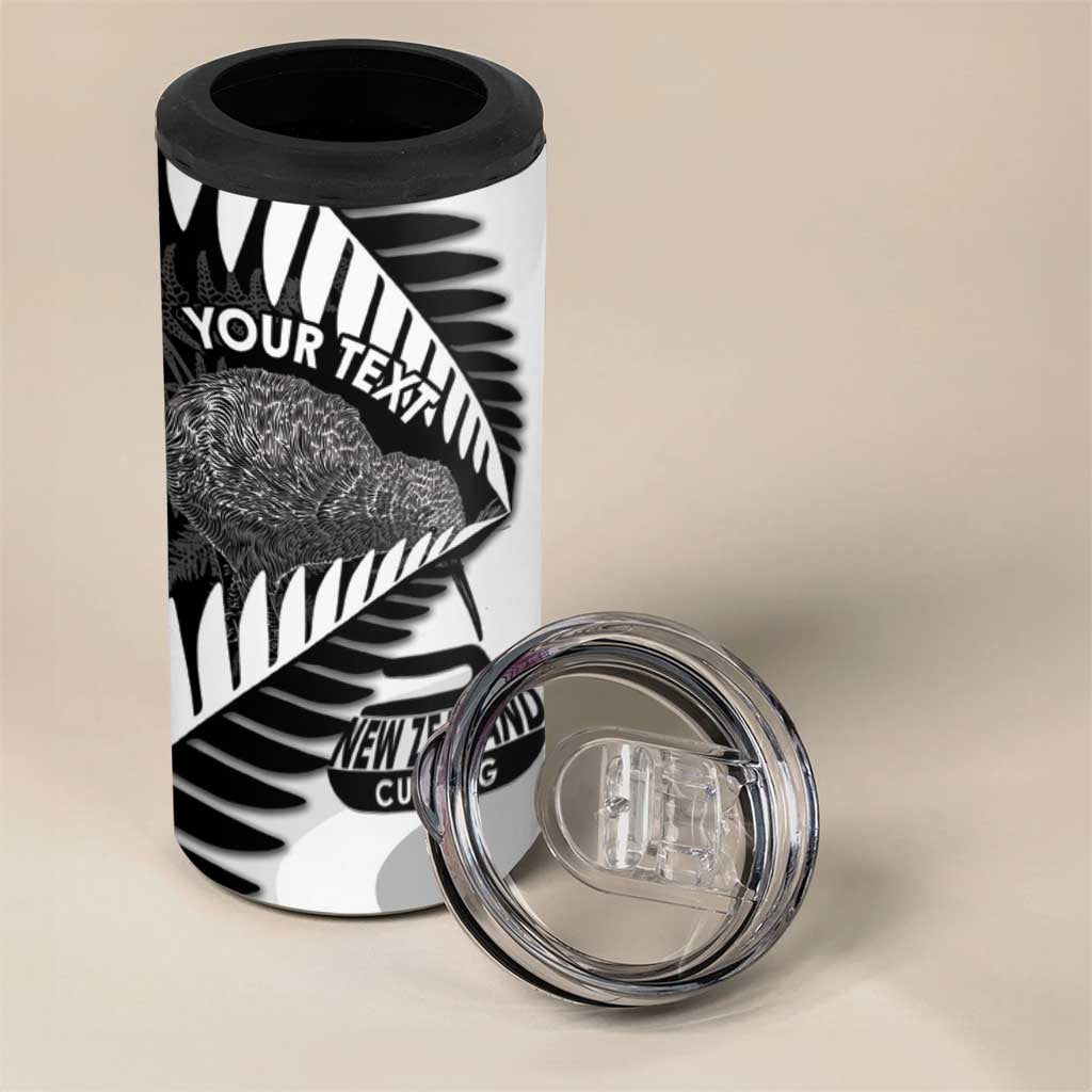 New Zealand Silver Fern Curling Personalised 4 in 1 Can Cooler Tumbler Aotearoa Kiwi Ponga Black White Version - Aussie Hoodie