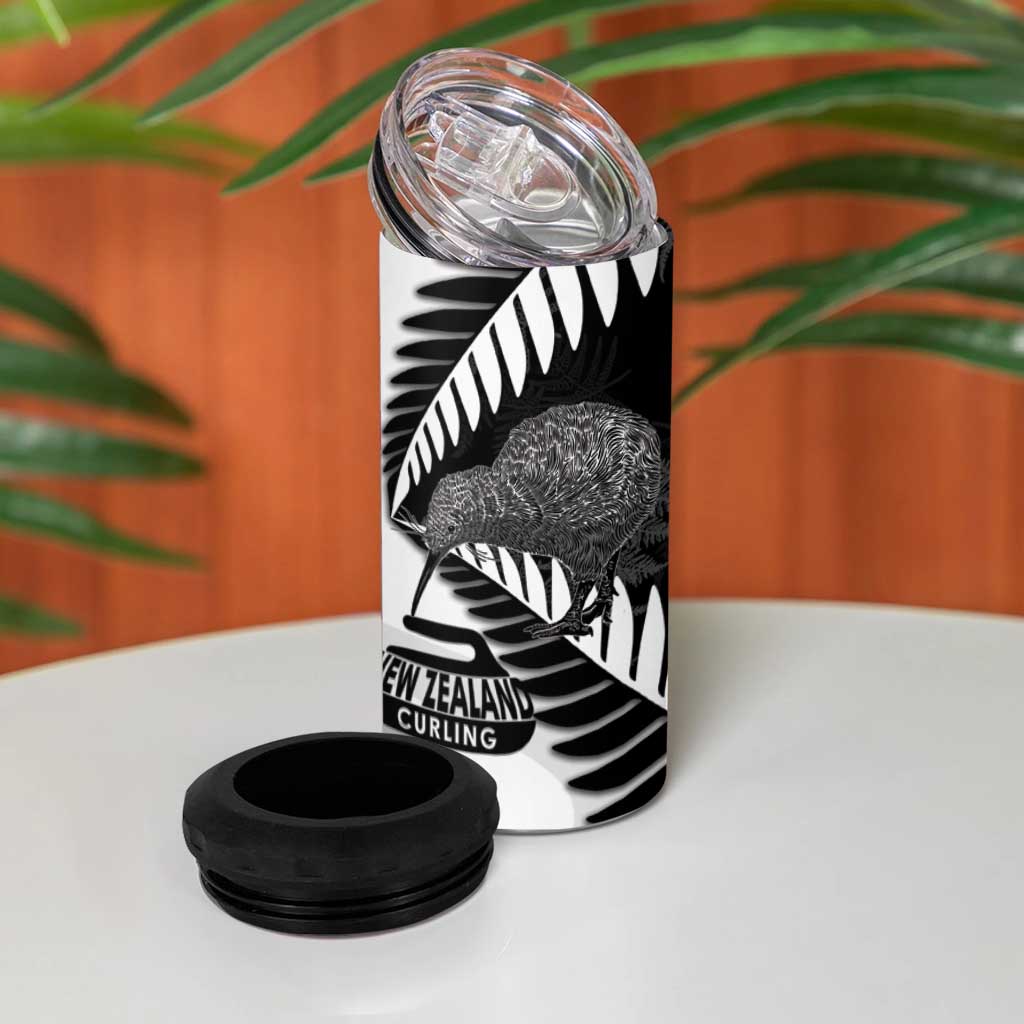 New Zealand Silver Fern Curling Personalised 4 in 1 Can Cooler Tumbler Aotearoa Kiwi Ponga Black White Version - Aussie Hoodie