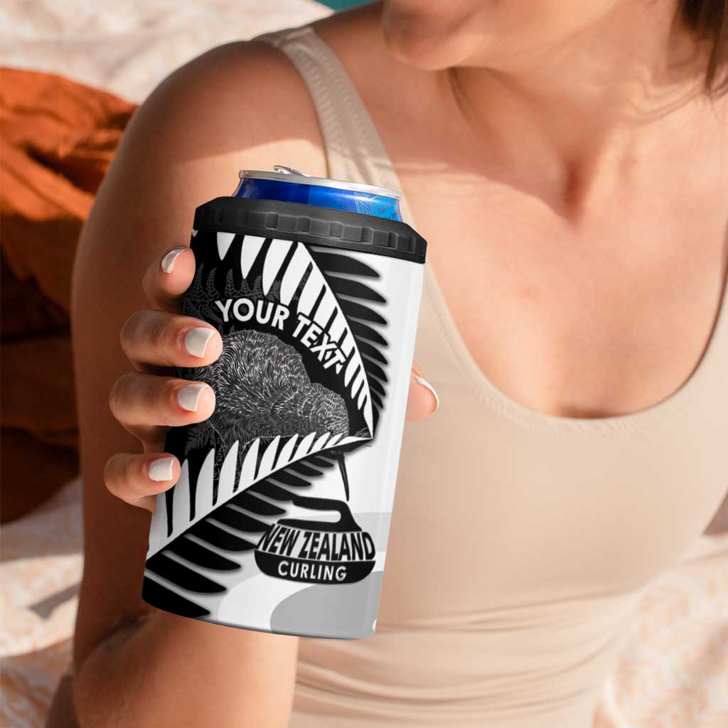 New Zealand Silver Fern Curling Personalised 4 in 1 Can Cooler Tumbler Aotearoa Kiwi Ponga Black White Version - Aussie Hoodie