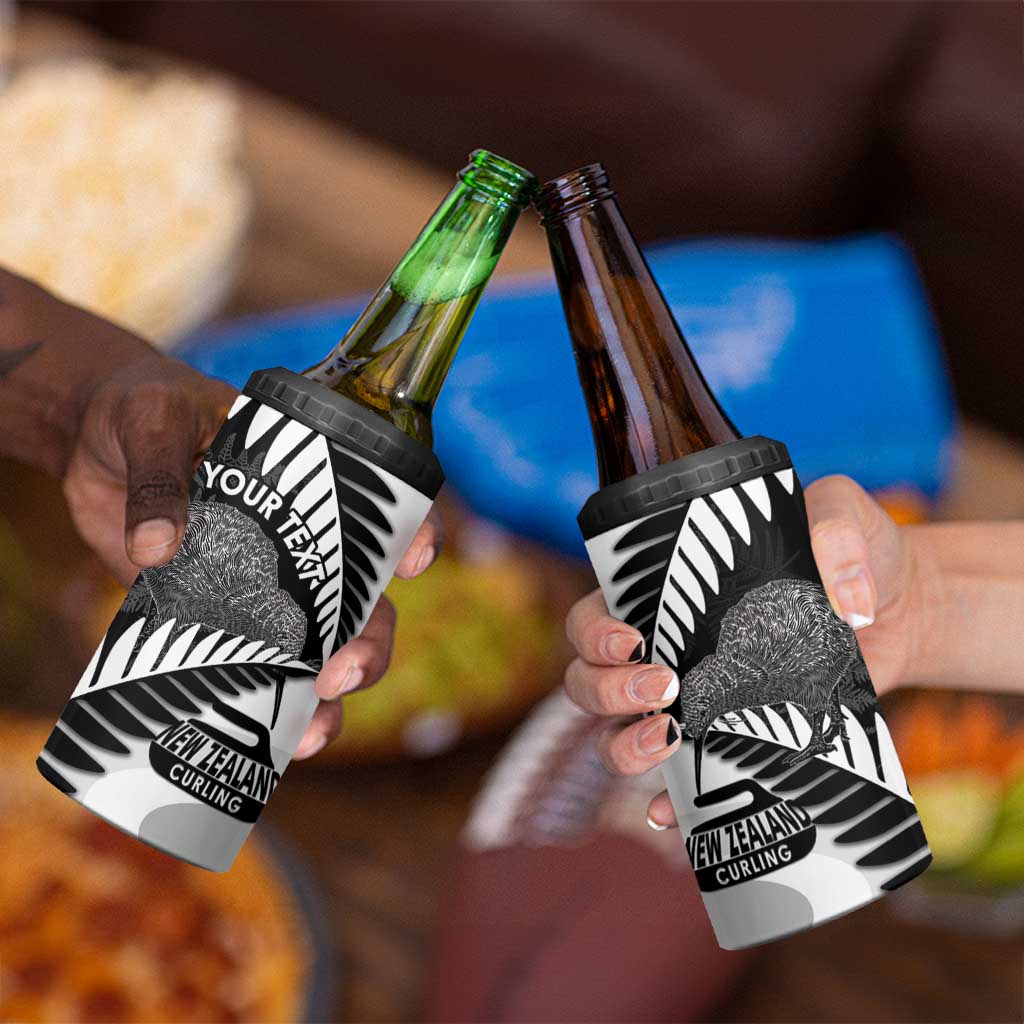 New Zealand Silver Fern Curling Personalised 4 in 1 Can Cooler Tumbler Aotearoa Kiwi Ponga Black White Version - Aussie Hoodie