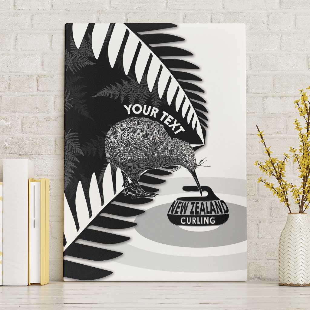 New Zealand Silver Fern Curling Personalised Canvas Wall Art Aotearoa Kiwi Ponga Black White Version - Aussie Hoodie