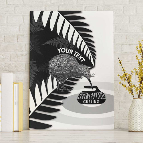 New Zealand Silver Fern Curling Personalised Canvas Wall Art Aotearoa Kiwi Ponga Black White Version - Aussie Hoodie
