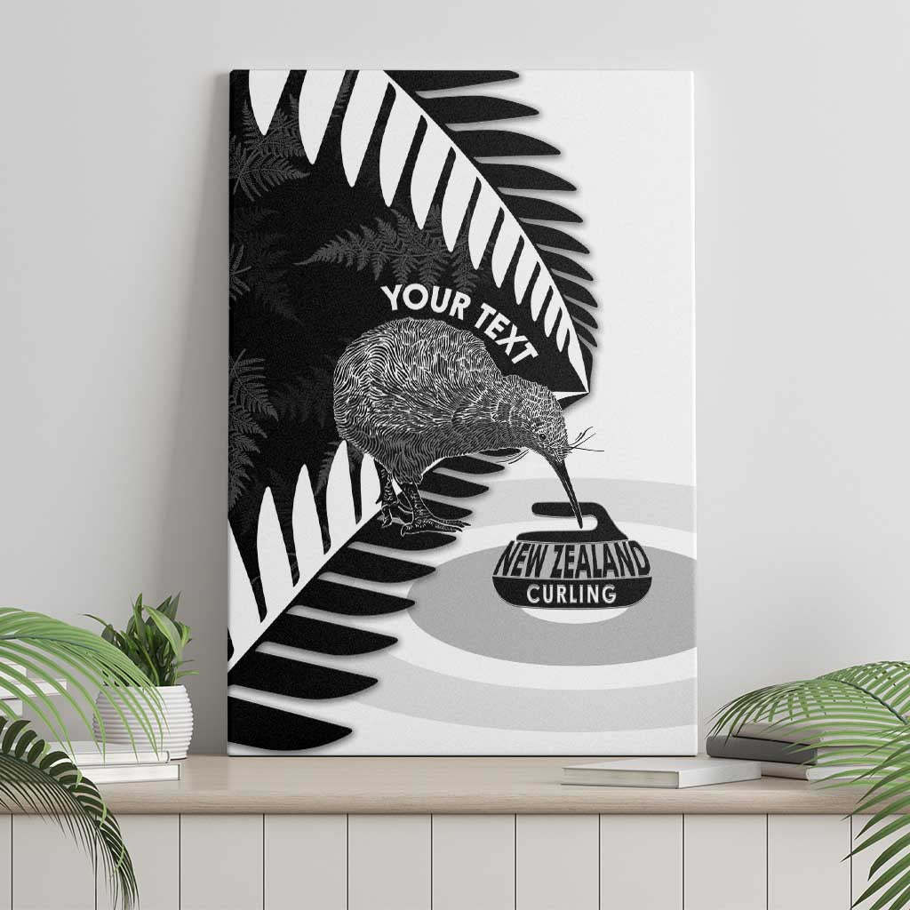 New Zealand Silver Fern Curling Personalised Canvas Wall Art Aotearoa Kiwi Ponga Black White Version - Aussie Hoodie