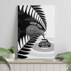 New Zealand Silver Fern Curling Personalised Canvas Wall Art Aotearoa Kiwi Ponga Black White Version - Aussie Hoodie