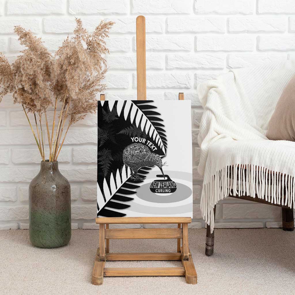 New Zealand Silver Fern Curling Personalised Canvas Wall Art Aotearoa Kiwi Ponga Black White Version - Aussie Hoodie