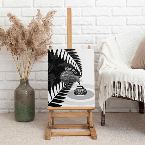 New Zealand Silver Fern Curling Personalised Canvas Wall Art Aotearoa Kiwi Ponga Black White Version - Aussie Hoodie