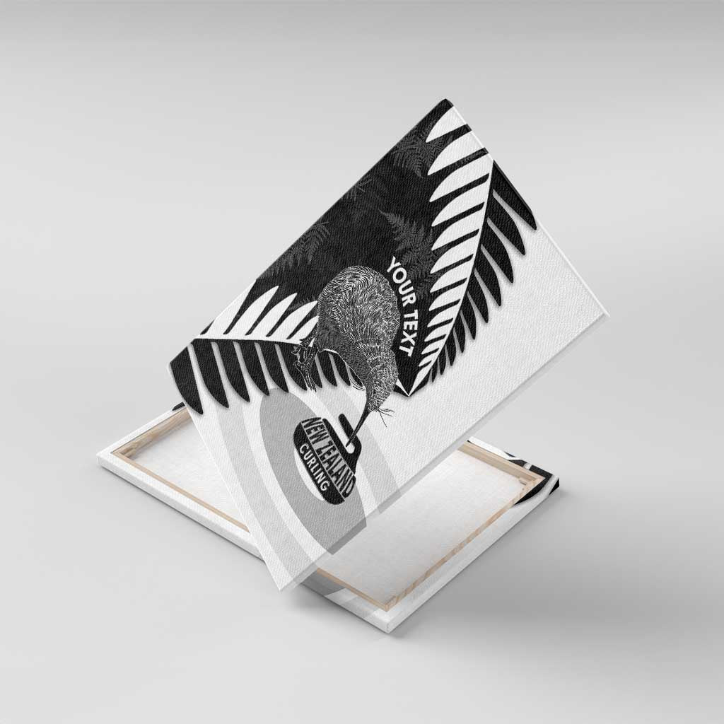 New Zealand Silver Fern Curling Personalised Canvas Wall Art Aotearoa Kiwi Ponga Black White Version - Aussie Hoodie