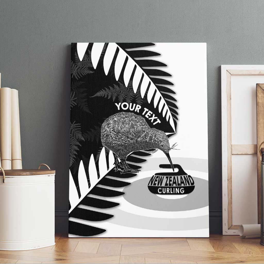 New Zealand Silver Fern Curling Personalised Canvas Wall Art Aotearoa Kiwi Ponga Black White Version - Aussie Hoodie