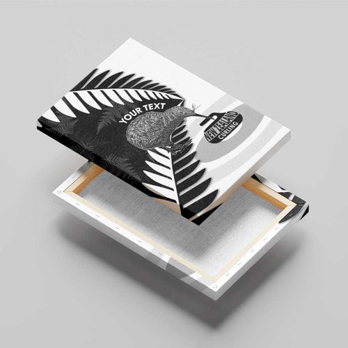 New Zealand Silver Fern Curling Personalised Canvas Wall Art Aotearoa Kiwi Ponga Black White Version - Aussie Hoodie