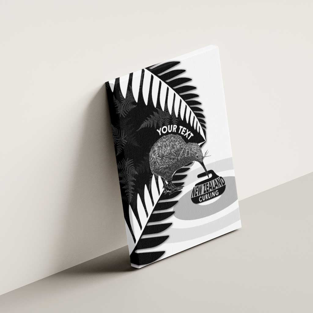 New Zealand Silver Fern Curling Personalised Canvas Wall Art Aotearoa Kiwi Ponga Black White Version - Aussie Hoodie
