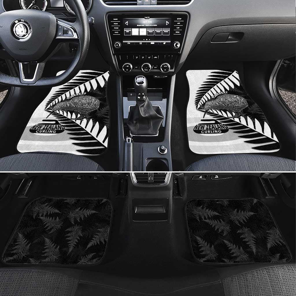New Zealand Silver Fern Curling Personalised Car Mats Aotearoa Kiwi Ponga Black White Version - Aussie Hoodie