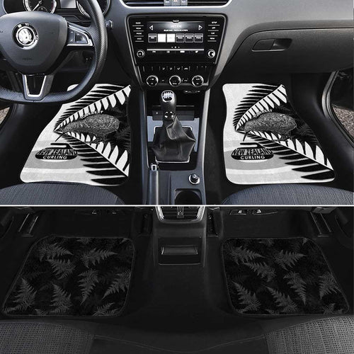New Zealand Silver Fern Curling Personalised Car Mats Aotearoa Kiwi Ponga Black White Version - Aussie Hoodie