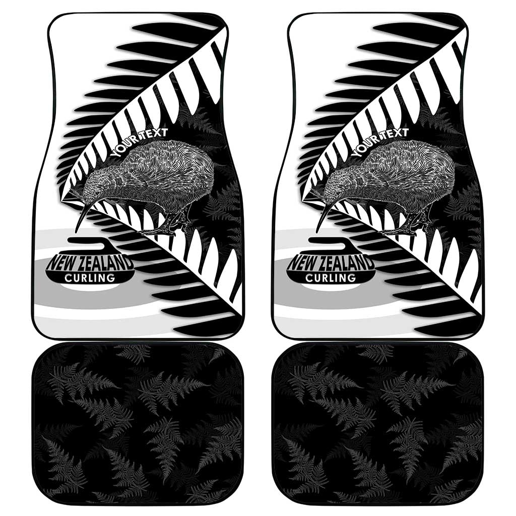 New Zealand Silver Fern Curling Personalised Car Mats Aotearoa Kiwi Ponga Black White Version - Aussie Hoodie