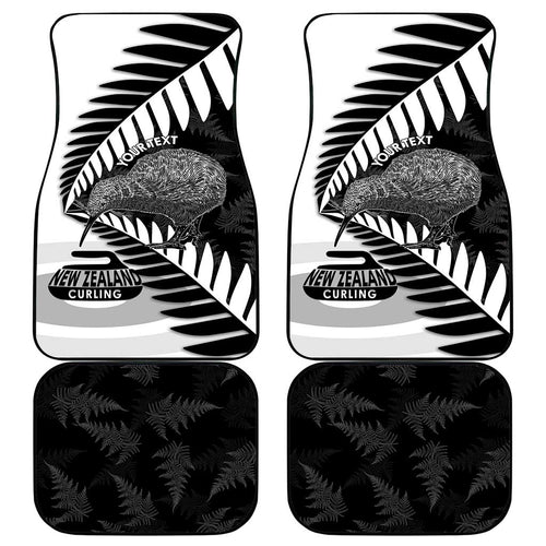 New Zealand Silver Fern Curling Personalised Car Mats Aotearoa Kiwi Ponga Black White Version - Aussie Hoodie