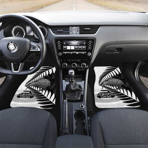 New Zealand Silver Fern Curling Personalised Car Mats Aotearoa Kiwi Ponga Black White Version - Aussie Hoodie