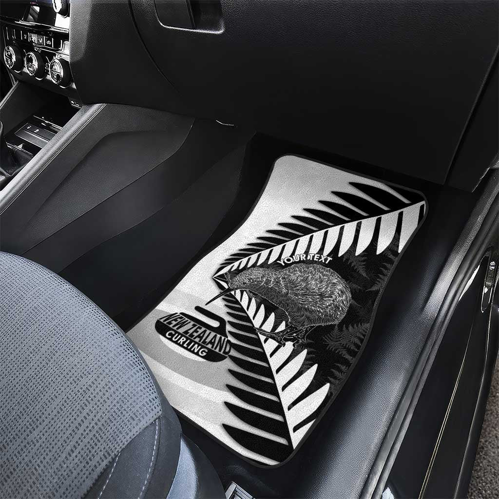 New Zealand Silver Fern Curling Personalised Car Mats Aotearoa Kiwi Ponga Black White Version - Aussie Hoodie