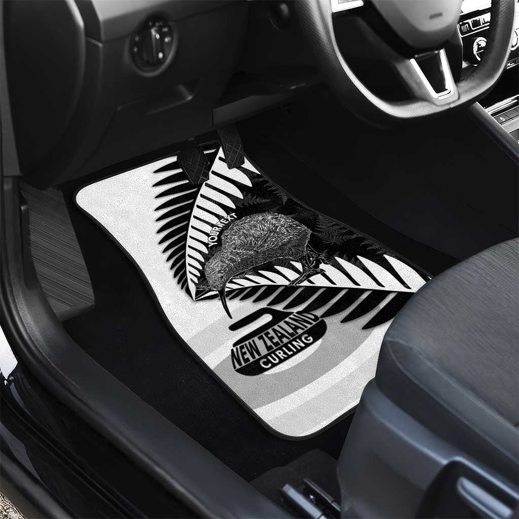 New Zealand Silver Fern Curling Personalised Car Mats Aotearoa Kiwi Ponga Black White Version - Aussie Hoodie