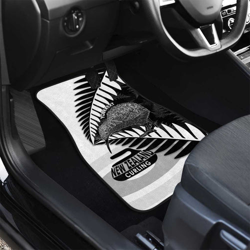 New Zealand Silver Fern Curling Personalised Car Mats Aotearoa Kiwi Ponga Black White Version - Aussie Hoodie
