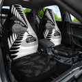 New Zealand Silver Fern Curling Personalised Car Seat Cover Aotearoa Kiwi Ponga Black White Version - Aussie Hoodie